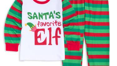 a pair of Christmas pajamas that say Santa's favourite elf