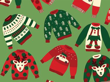 an assortment of Christmas sweaters