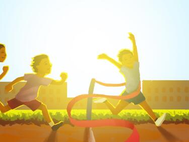 kids racing across a finish line