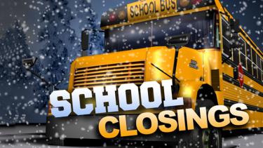 school closing message with school bus and winter weather