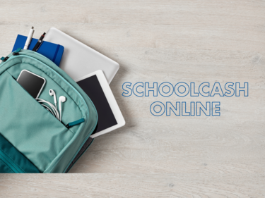backpack with schoolcash text